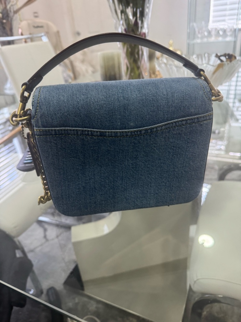 Coach Denim Shoulder Bag with Gold Chain - Picture 3 of 3